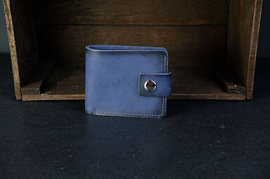 Класичне шкіряне портмоне на 6 карт із застібкою, натуральна шкіра італійський Краст, колір Синій