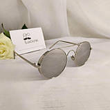 Круглі стильні сонцезахисні окуляри в металевій оправі з шорами дзеркальні, фото 2