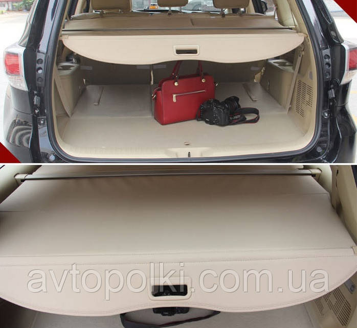 Бежева шторка багажника Toyota Highlander Хайлендер 2008 2009 2010 2011 2011 2012 2013 2 покоління полиця ролет, фото 1