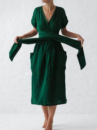 Темное зеленое льняное платье. Цвета в ассортименте. - фото 2 - id-p1151759071