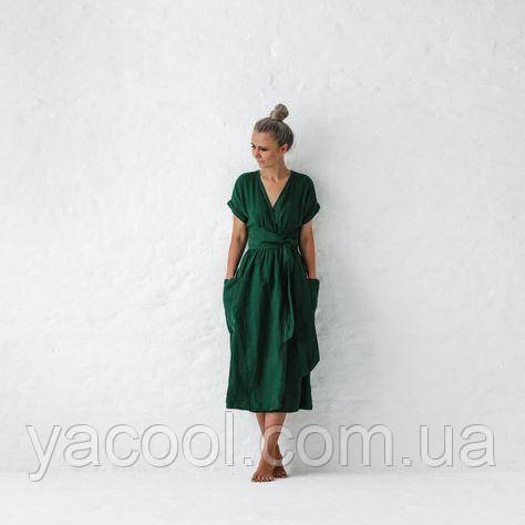 Темное зеленое льняное платье. Цвета в ассортименте. - фото 1 - id-p1151759071