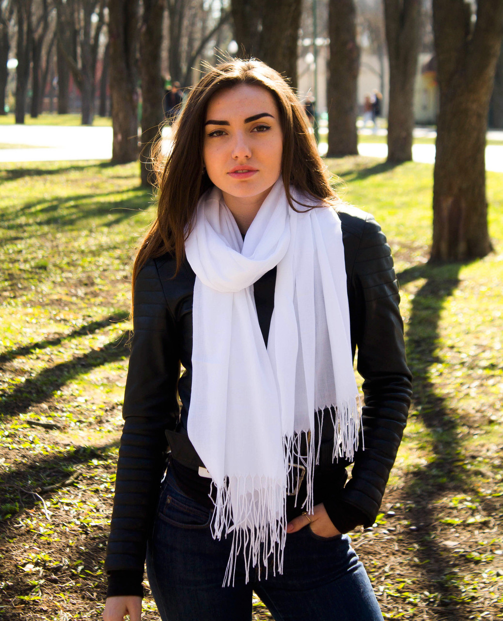 Палантин шарф без малюнка весняний осінній коттон Саманта білий, фото 1