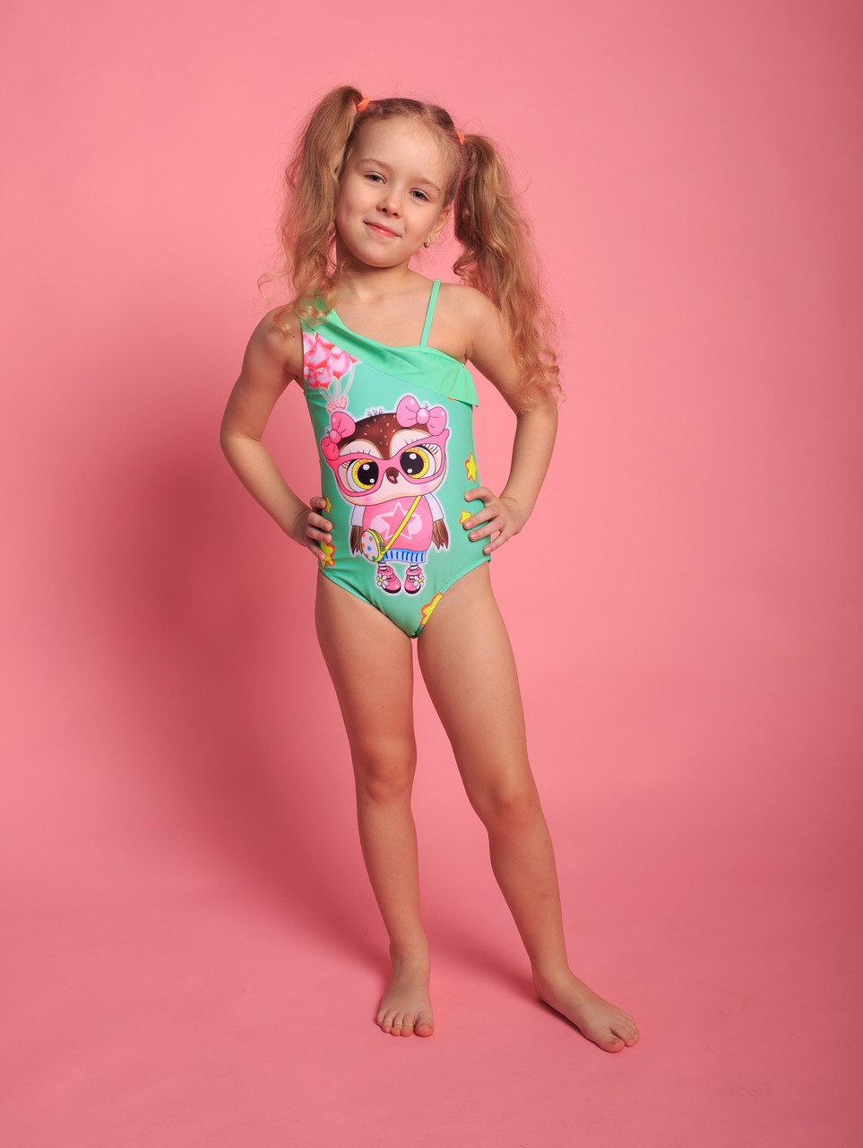 Дитячий злитий купальник для дівчаток (арт. 14-93) 28р-36р. з совою 28