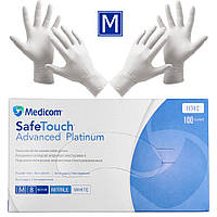 Перчатки нитриловые Medicom SafeTouch Advanced Platinum - 50 пар, размер M (без пудры) белые, 3.6 г