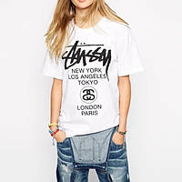 Біла футболка stussy london paris logo