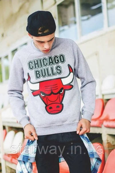 Світшот сірий 	Chicago Bulls logo <unk> Кофта стильна