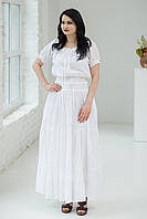 Легка літня біла довга батистова сукня з вишивкою спереду №1452