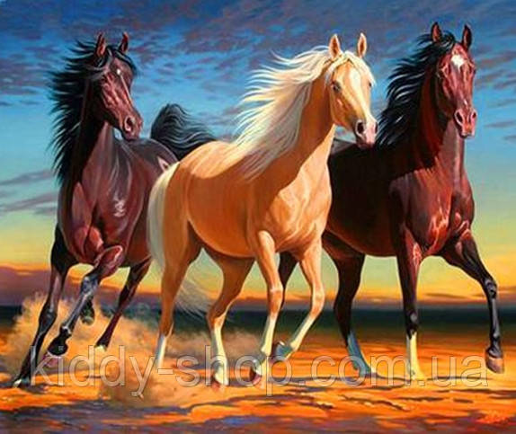 Алмазна вишивка. Картина на підрамнику "Коні мої, коні" , розмір 40х50см, фото 1