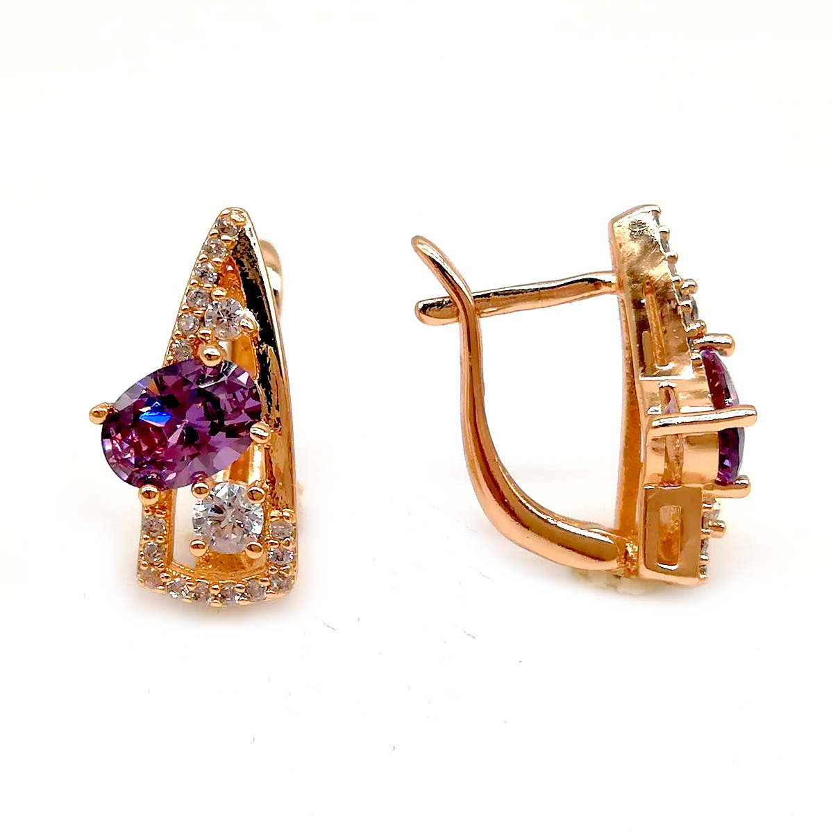 Сережки Xuping з медичного золота, фіолетові фіаніти, позолота 18K, 23944 (1)