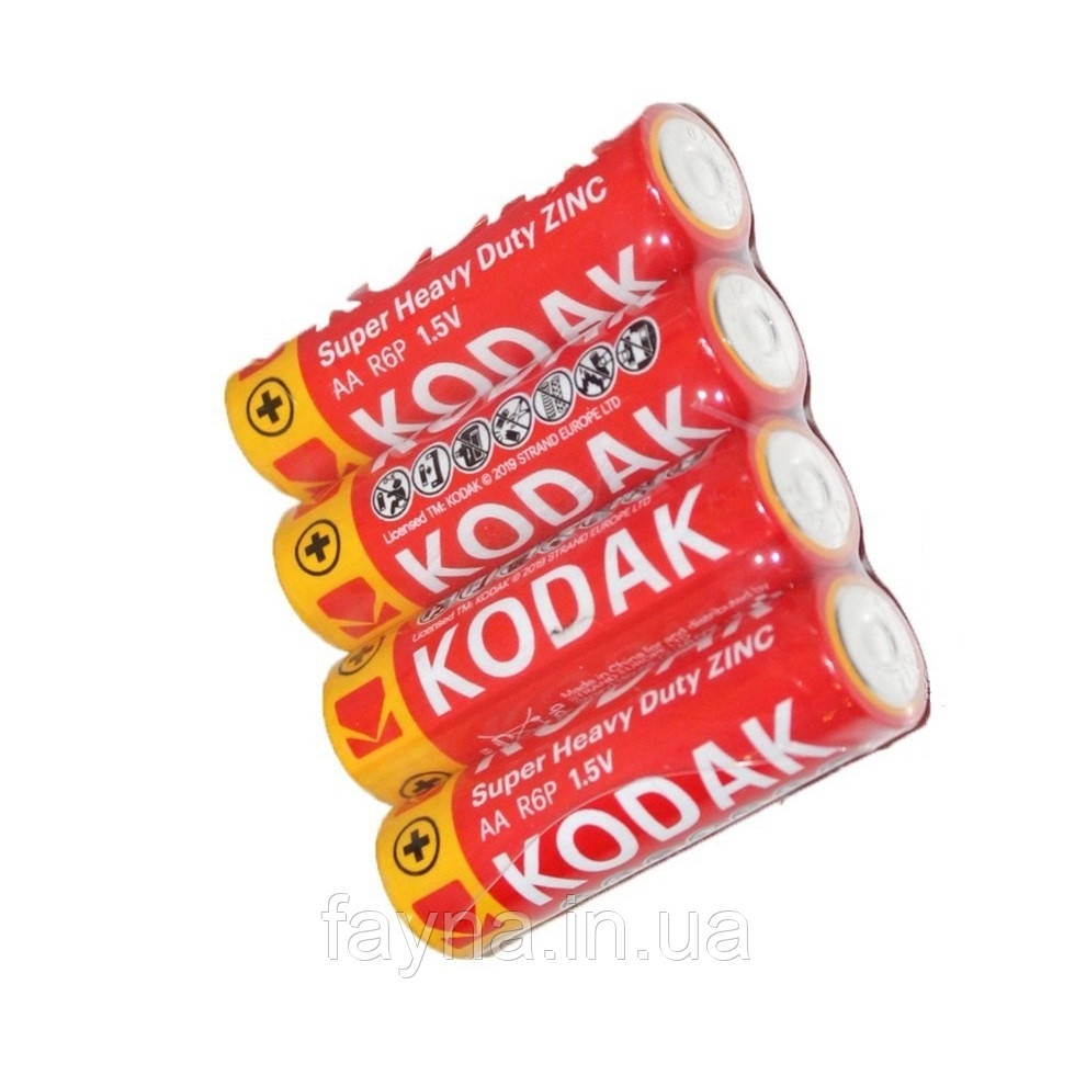 Батарейка сольова KODAK SUPER HEAVY DUTY R6P AA (тип R6P, пальчик, 4 штуки в пакованні)