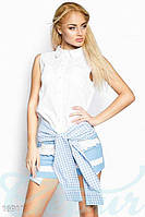Сорочка женскаю без рукав з поясом в дрібну клітку