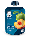 Пюре фруктове яблуко-персик Gerber® (Гербер) з 6 місяців ,пауч 90г, фото 3