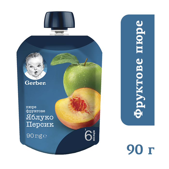 Пюре фруктове яблуко-персик Gerber® (Гербер) з 6 місяців ,пауч 90г