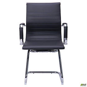 Офісне крісло AMF Slim-CF XH-632C чорне на металевих полозах хром з підлокітниками