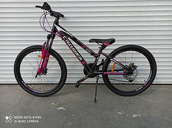 Гірський велосипед Crosser XC-100 24" алюмін. профілю,рама 11,8",ШВИДКИЙ.ЗНІМАННЯ КОЛІС, ПОЛОЖЕННЯ.ВИЛКА чорно-рожевий