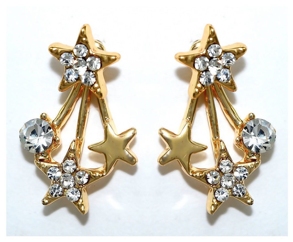 Сережки гвоздики. Колір оправи: позолота. Камені: білий циркон. Висота сережки: 2.1 см. Ширина: 14 мм.