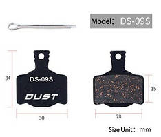 Гальмівні колодки дискові для велосипеда, DUST DS-09S (MAGURA MT2, MT4, MT6, MT8), напівметали