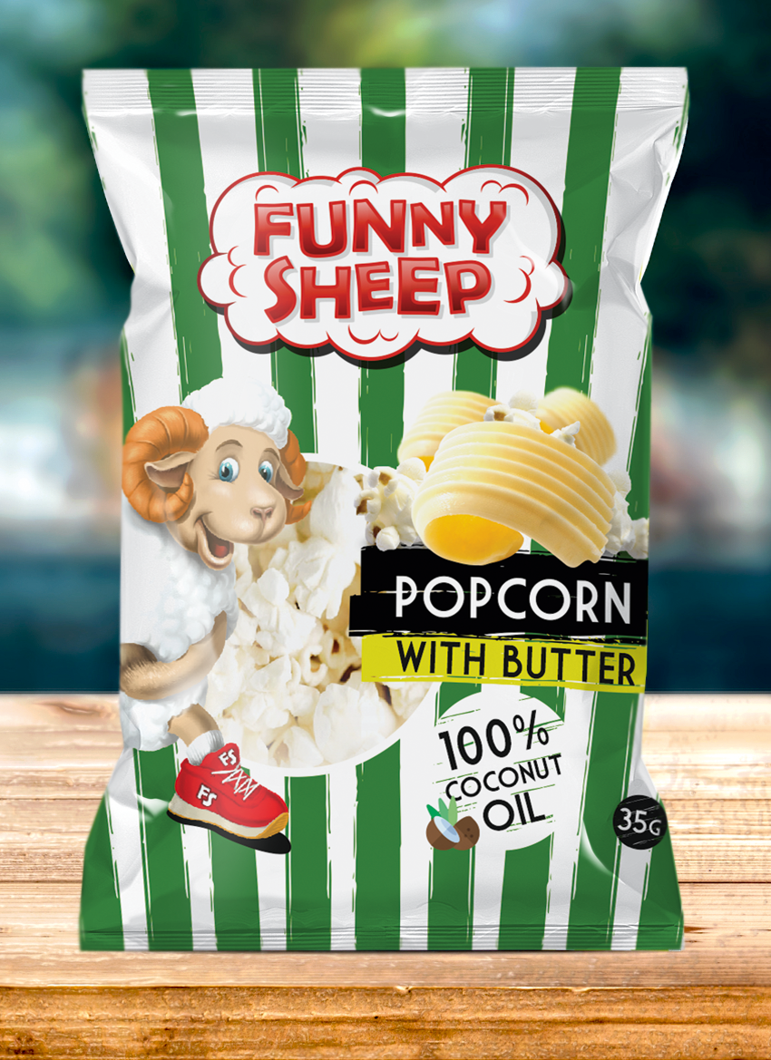 Попкорн солоний з вершковим маслом "Funny Sheep" 90г. Купити солоний попкорн 90гр