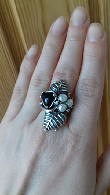 Срібна каблучка  з оніксом калейдоскоп, фото 1