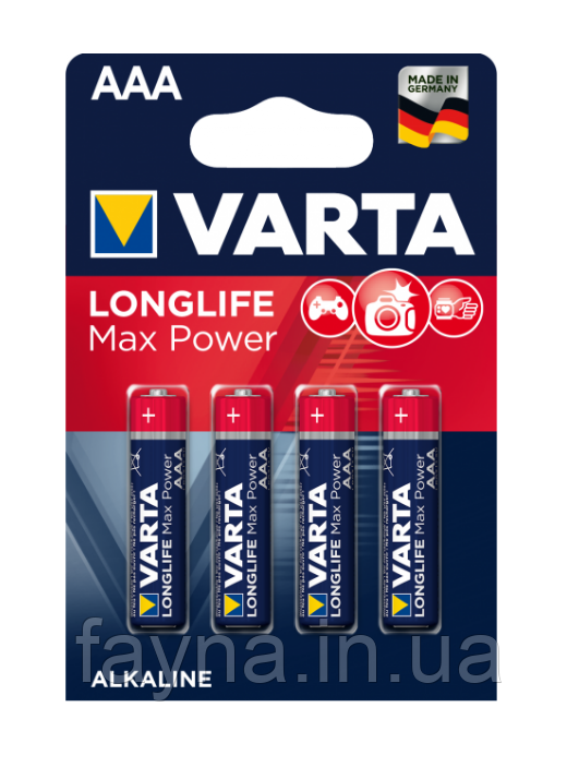 Алкалінова Батарейка Varta LONGLIFE Max Power LR03 (упаковка 4 шт.)
