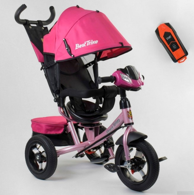Триколісний велосипед з ручкою козирком фарою поворотне сидіння надувні колеса Best Trike 7700В/78-565