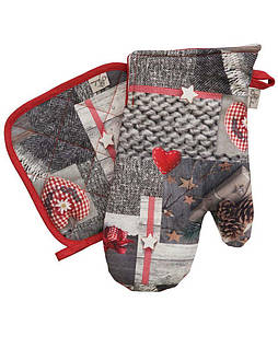 Новорічний набір прихватки і рукавиця для кухні Digitale red