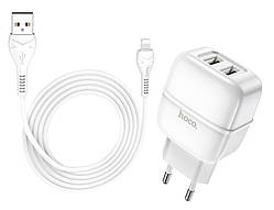 Адаптер мережевий HOCO Lightning cable Highway C77A 2USB, 2.4 A, білий