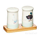 AF Набір солонка/перечниця керамічний на дерев'яній підставці Качка, Гусак, фото 2