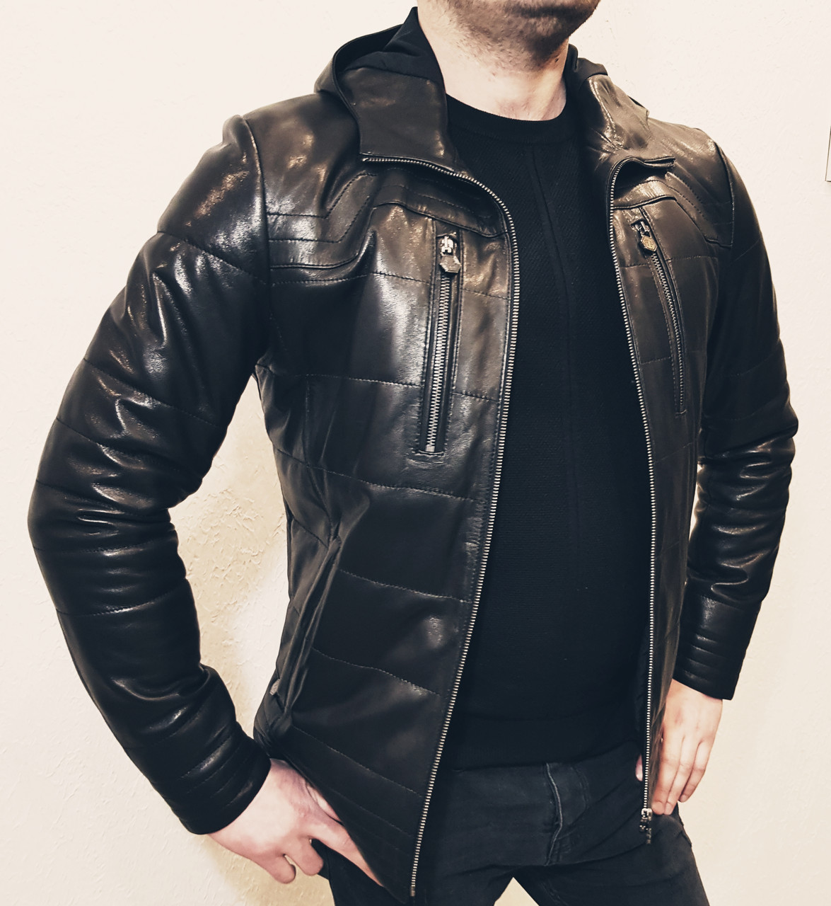 Куртка шкіряна чоловіча Philipp Plein з капюшоном