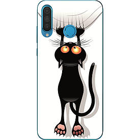 Силіконовий бампер з зображенням для Huawei P30 Lite Чорний кіт