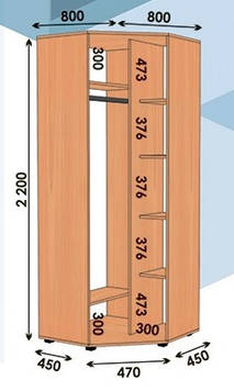 Шафа кутова однодверна 800х800х2200 (Алекса)