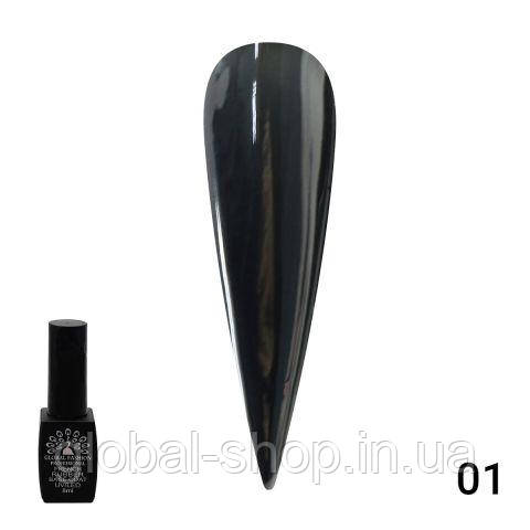 Каучукова база для гель-лаку френч чорна із шимером, Rubber Base Coat French, 8 мл, Global Fashion