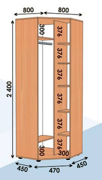 Шафа кутова однодверна 800х800х2400 (Алекса)