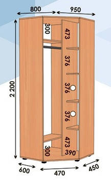 Шафа кутова однодверна 800х950х2200 (Алекса)