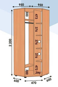 Шафа кутова однодверна 950х950х2200 (Алекса)