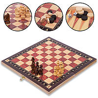 Дерев'яні шахи з магнітом ZC034A шахи+ шашки + нарди: 34x34 см (крощі магнітні)