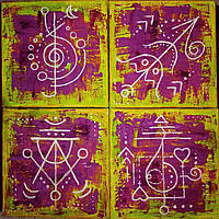 Картина модульная из 4 отдельных блоков "Символы и Знаки"