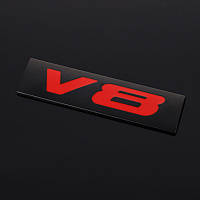 Шильдик V8 на крышку багажника (чёрный+красный)