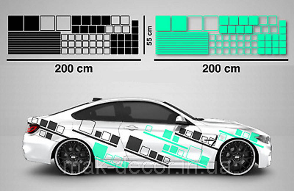 Вінілові наклейки на авто " Квадрат + смуги " 55х100 см 4 листа