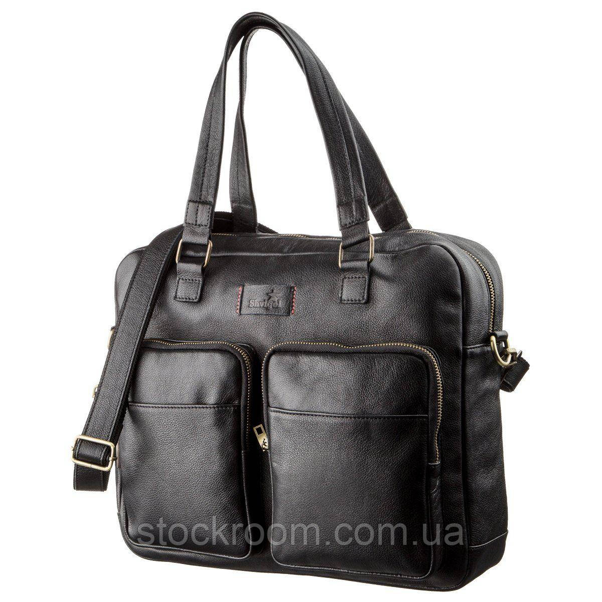 Чоловіча шкіряна сумка-портфель для ноутбука SHVIGEL 19108 Чорна, Чорний