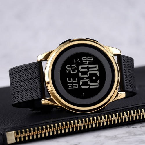 

Стильные мужские наручные часы электронные с подсветкой Skmei 1502 Black-Gold