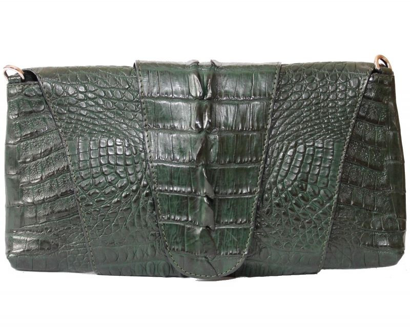Сумка-клатч із суцільної шкіри крокодила FCM 320 Emerald Green