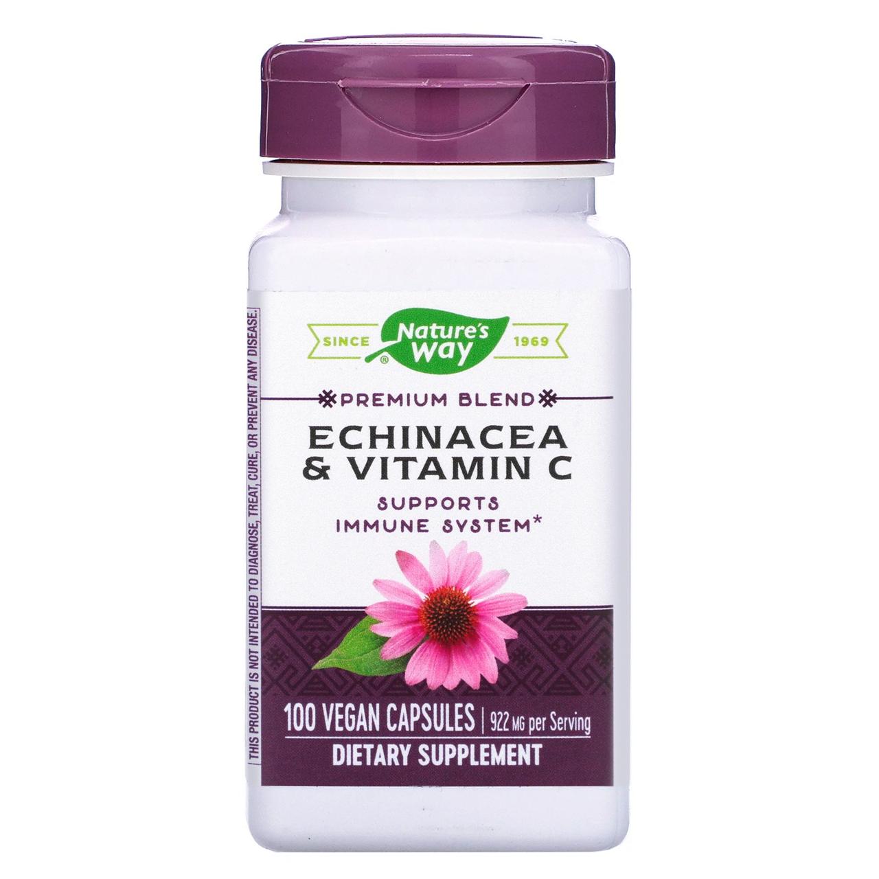 Ехінацея та вітамін С, Echinacea & Vitamin C, nature's Way, 922 мг на порцію, 100 капсул веганских