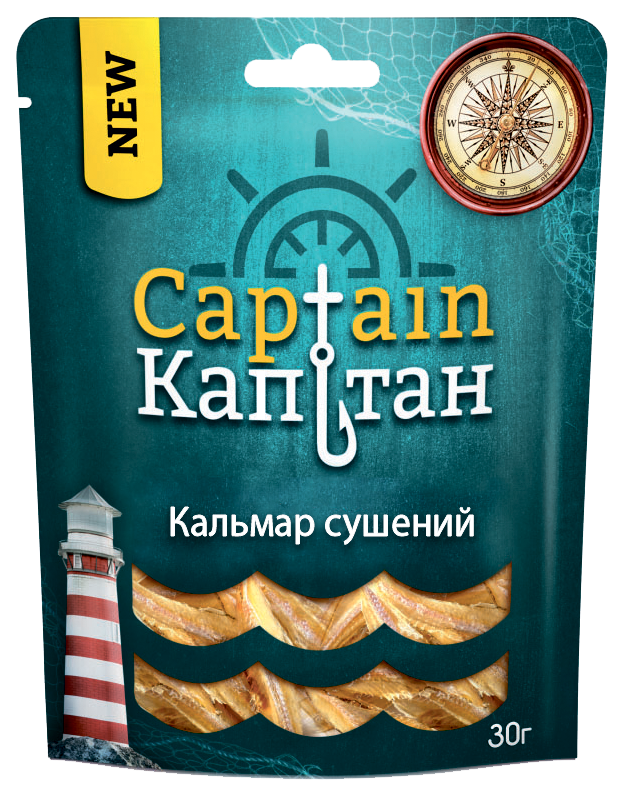 Кальмар солоно-сушений шаткований "Капітан" 30 г. Кальмар сушений фасований. Купити рибка сушена.