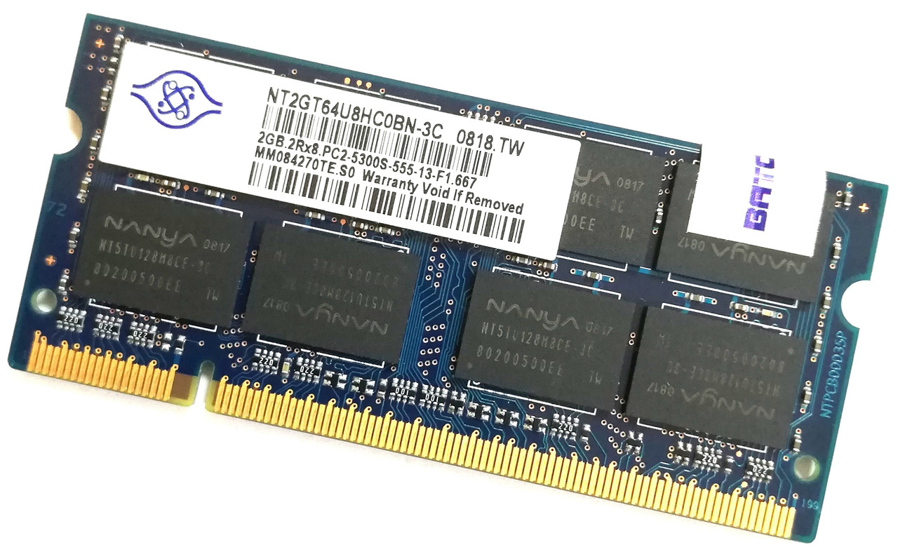 Оперативна пам'ять для ноутбука Nanya SODIMM DDR2 2Gb 667MHz 5300S 2R8 CL5 (NT2GT64U8HC0BN-3C) Б/У