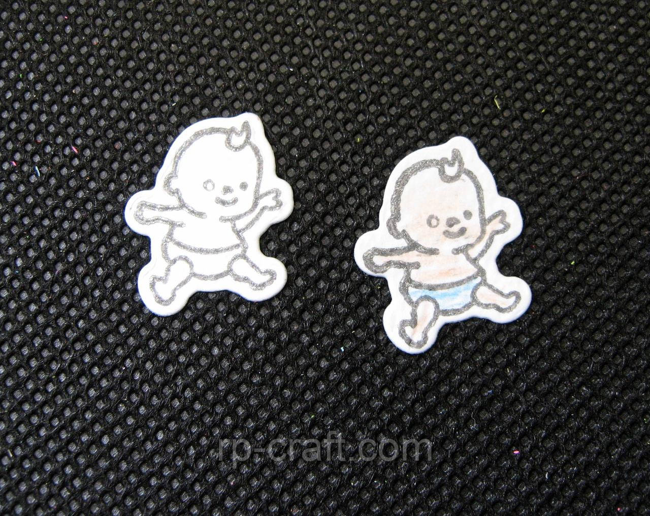 Вирубка з акварельного паперу з контурним малюнком. Бавовна, 17х20 мм, фото 1