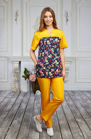 Жіночий медичний костюм Фіалка cotton жовтий, фото 2