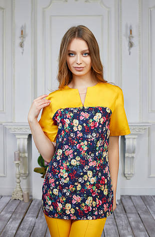 Жіночий медичний костюм Фіалка cotton жовтий, фото 1