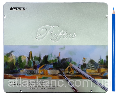 Олівці акварельні кольорові Marco Raffine 24 кольори шестигранні в метал. пенал