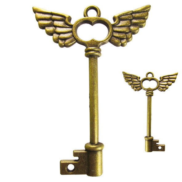 Підвіска Кулон Ключ Великий з Крилами 58*41*4 мм, Вушко 4 мм, Метал, Колір Бронза, Рукоділля, Фурнітура, фото 1